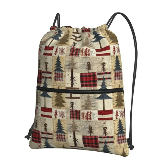 Naloa Rustic Plaid Forest Lodge Drawstring Backpack String Bag Cinch Water Resistant for Gym Shopping Sport Yoga