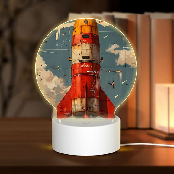Naloa Rusty Rocket Launch Acrylic LED Night Light Custom LED Lights Personalized Nightlight Customized Gifts for Family Couples Friends