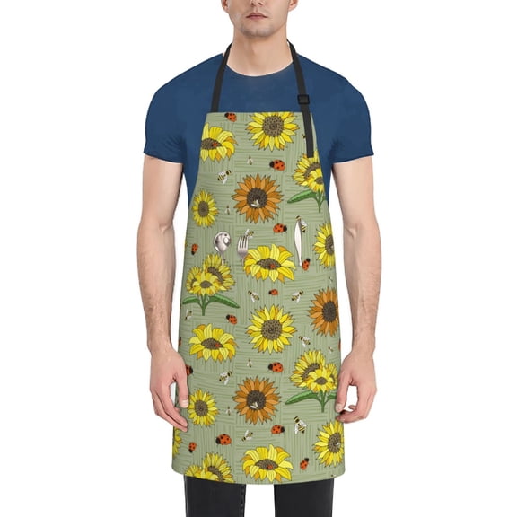Naloa Sage Green With Sunflowers Apron Kitchen Aprons with Pockets for Women Men Chef