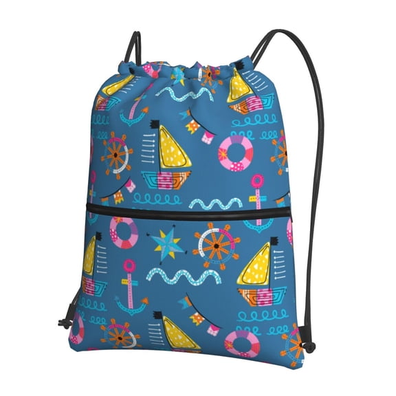 Naloa Sailboat With Sailing Drawstring Backpack String Bag Cinch Water Resistant for Gym Shopping Sport Yoga