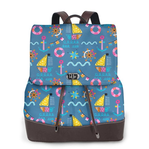 Naloa Sailboat With Sailing Print Leather Backpack Purse for Women and Ladies,Shoulder Travel Daypacks Bags,Laptop Backpack for Women