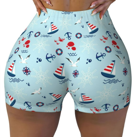 Naloa Sailboats Anchors Biker Shorts for Women Seamless Scrunch Short Women’s Yoga Shorts for Gym Running Sport Shorts - Small
