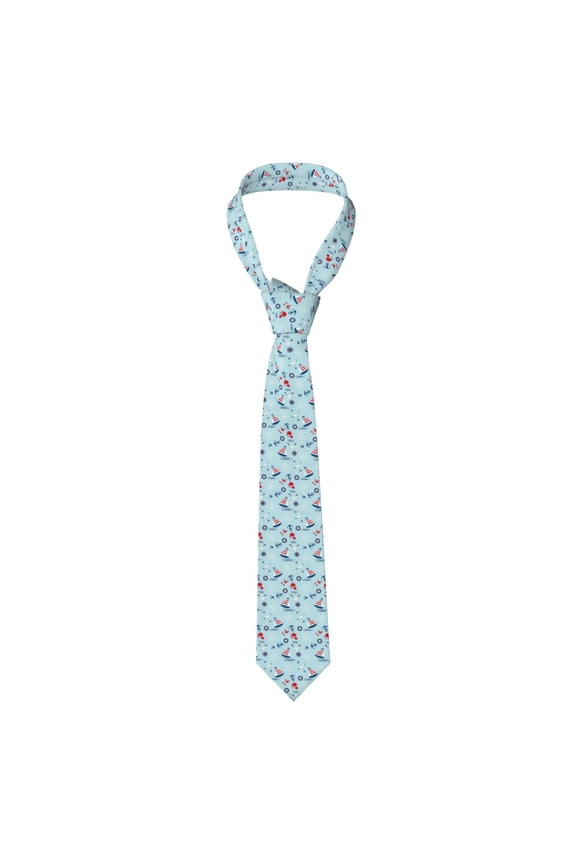 Sailboats Anchors Print Solid Color Tie Formal Necktie for MenSuitable for business, daily life, work