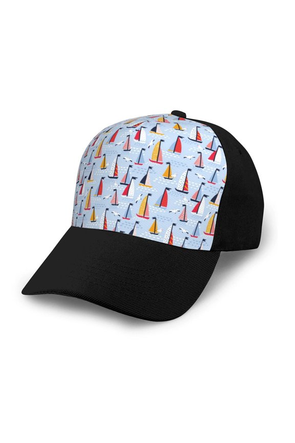 Sailboats And Seagulls Adult adjustable Print Baseball Hat, Patchwork curved brim baseball capfor Men and Women, One Size