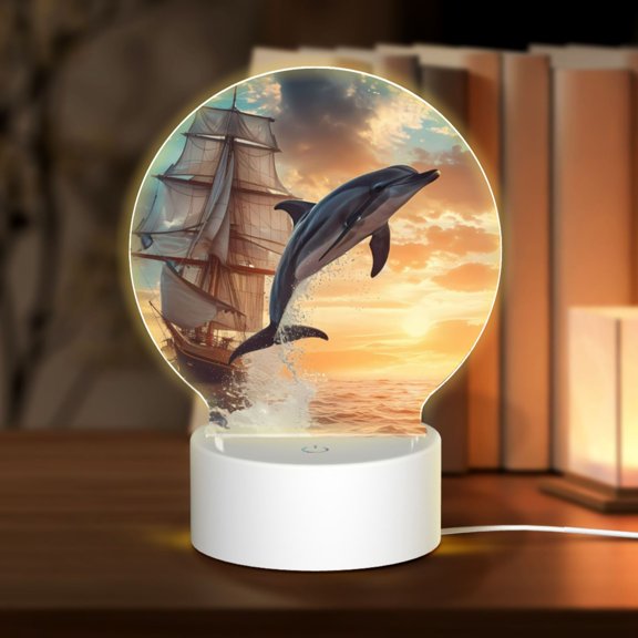 Naloa Sailing Dancing Dolphin Acrylic LED Night Light Custom LED Lights Personalized Nightlight Customized Gifts for Family Couples Friends