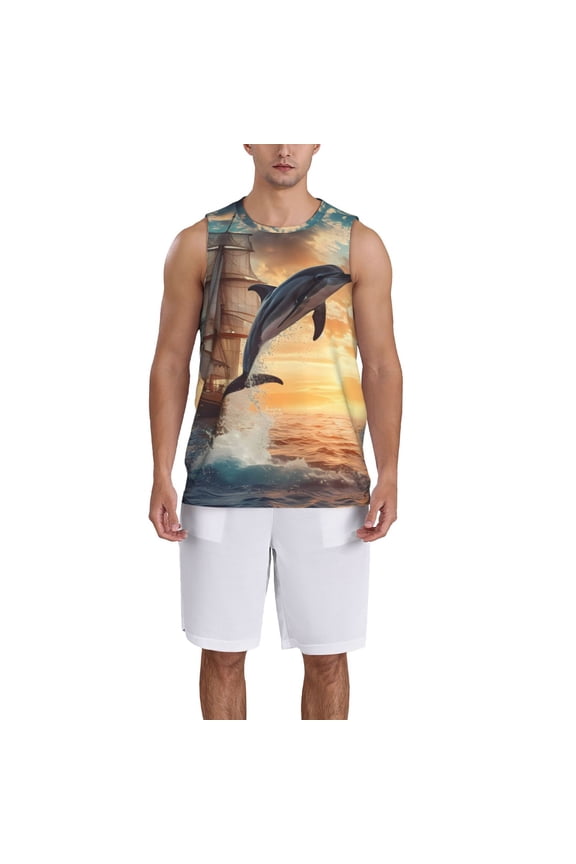 Sailing Dancing Dolphin Basketball Jersey Reversible Men's Mesh Athletic Sports Shirts Training Practice S-4XL3X-Large