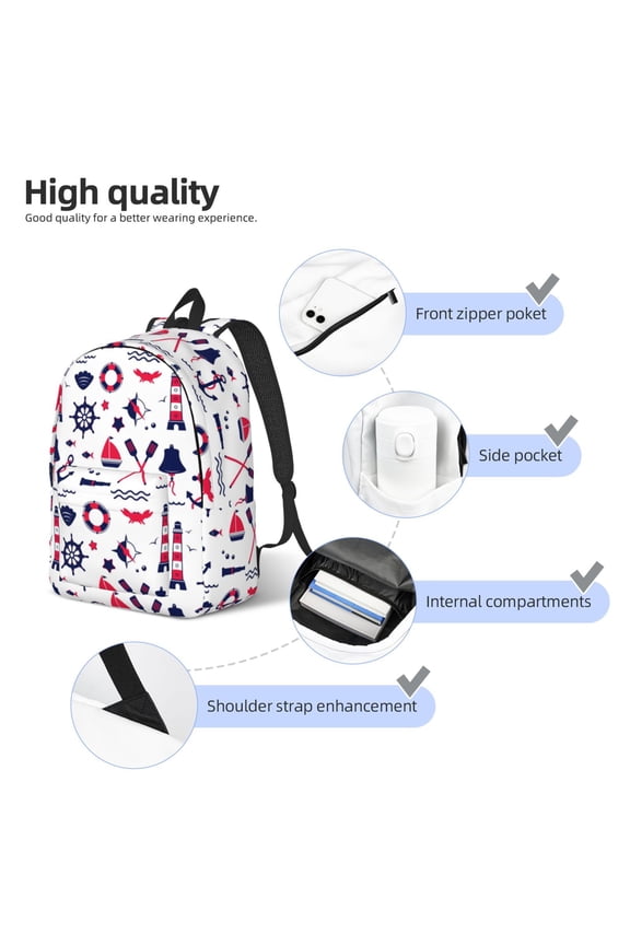 Sailing Marine Travel Print Durable Canvas College Rucksack,Laptop Excursion Backpack,Travel Notebook School Backpack,Bookbag For Men Women