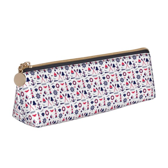 Naloa Sailing Marine Travel Print Leather Pencil Case - Portable Big Capacity Pencil Pouch Organizer Bag Stationery Bag for Work & Office Pencil Pen Case