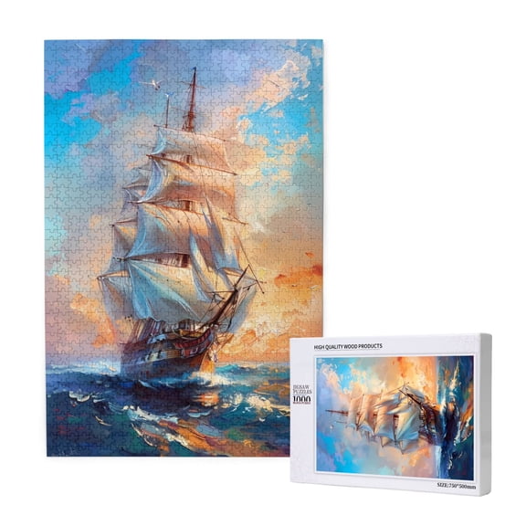 Naloa Sailing Ship Ocean Sunset Custom Puzzles Personalized Puzzle 1000 Pieces from Photo Custom Jigsaw Puzzle for Wedding, Graduation, (29.519.7in, Vertical)