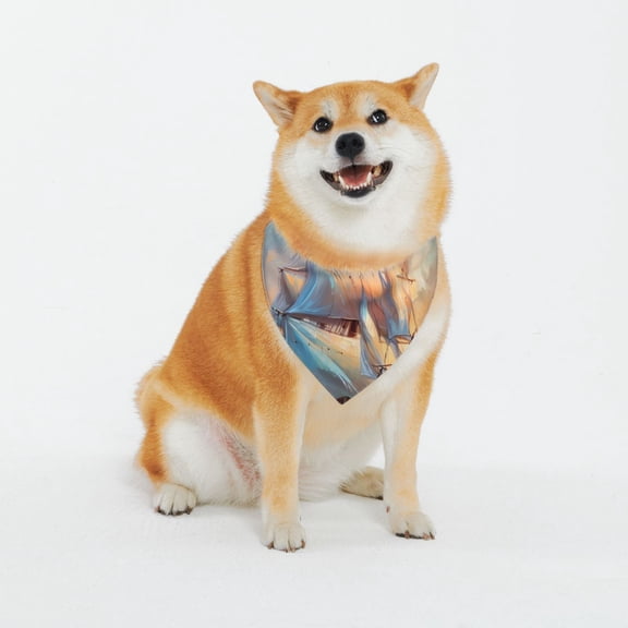 Naloa Sailing Ship Ocean Sunset Dog Bandana Custom Dog Scarf Breathable Puppy Kerchief with Adjustable Bandana Bib for Dog and Cat-Large