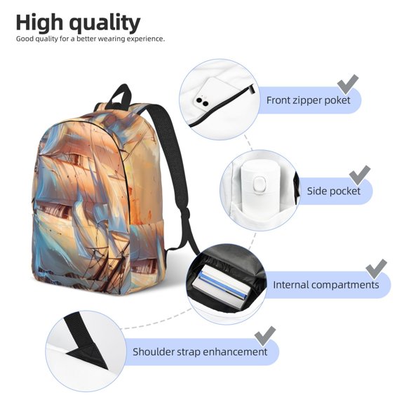 Naloa Sailing Ship Ocean Sunset Print Durable Canvas College Rucksack,Laptop Excursion Backpack,Travel Notebook School Backpack,Bookbag For Men Women