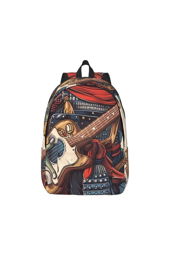 Samurai Frog Guitar Canvas Backpack for Men Women Rucksack Casual Travel Daypack College Tote Satchel Bookbag for Teens-Medium