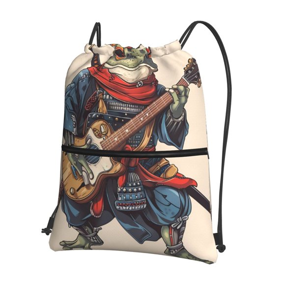 Naloa Samurai Frog Guitar Drawstring Backpack String Bag Cinch Water Resistant for Gym Shopping Sport Yoga