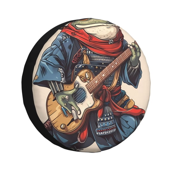 Naloa Samurai Frog Guitar PVC Leather Spare Tire Wheel Cover Spare Tire Cover, for Car Truck SUV Camper Trailer Universal Fit(14-17in)-15 inch