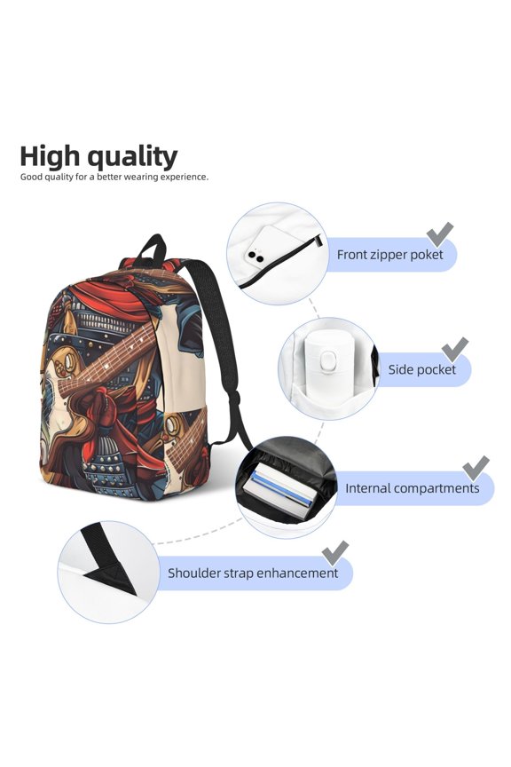 Samurai Frog Guitar Print Durable Canvas College Rucksack,Laptop Excursion Backpack,Travel Notebook School Backpack,Bookbag For Men Women