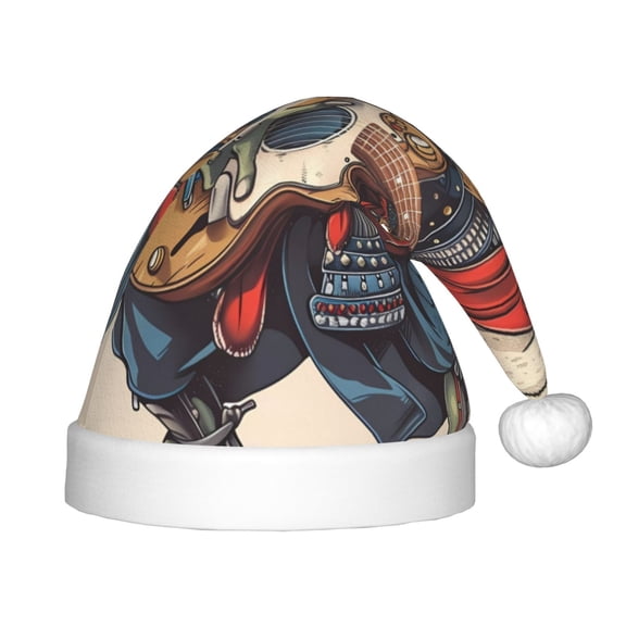 Naloa Samurai Frog Guitar Santa Hat for Kids Baby Christmas Hats,Girls Boys Toddler Plush Xmas Holiday Hat,Luxury Santa Claus Hat
