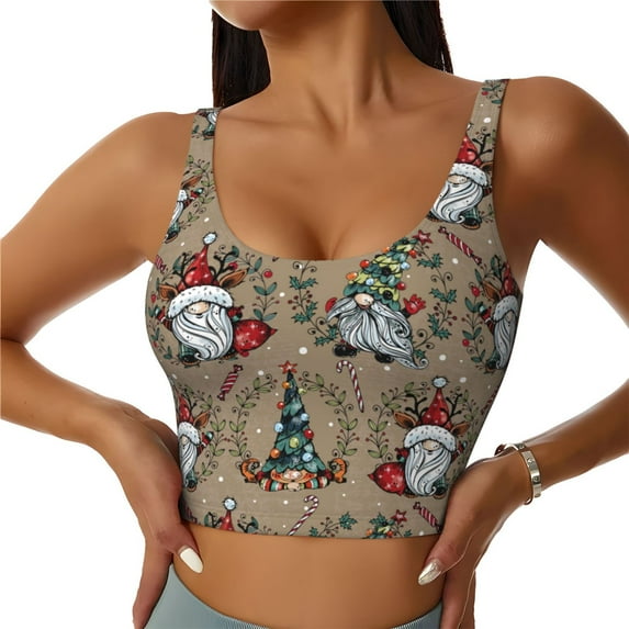 Naloa Santa Claus cute Sports Bras for Women,Sports Bras for Women High Support with Removable Pads-Large