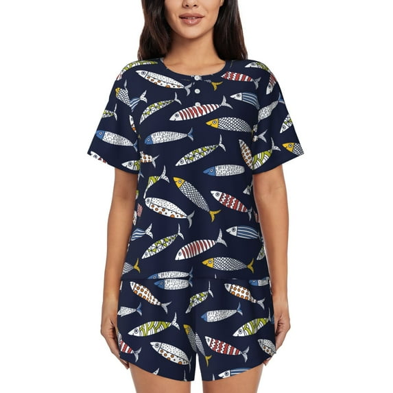 Naloa Sardine Women's Short-Sleeved Pajama Set, Loungewear, Summer pajamas, Breathable Cozy - 3X-Large