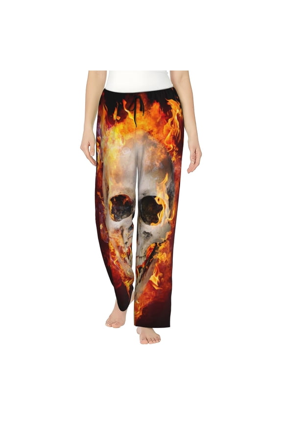 Satanic Skull Print Women’s Ultra-Soft Comfy Pajama Lounge Pants with Pockets & Drawstring
