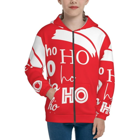 Naloa Saying Ho Ho Ho Teenage Zipper Hoodie, Long Sleeve Zip Up Hoodies Casual Jackets Tops for 7-12 Years-Medium