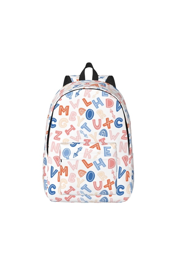 Scandinavian Alphabet Canvas Backpack for Men Women Rucksack Casual Travel Daypack College Tote Satchel Bookbag for Teens-Small