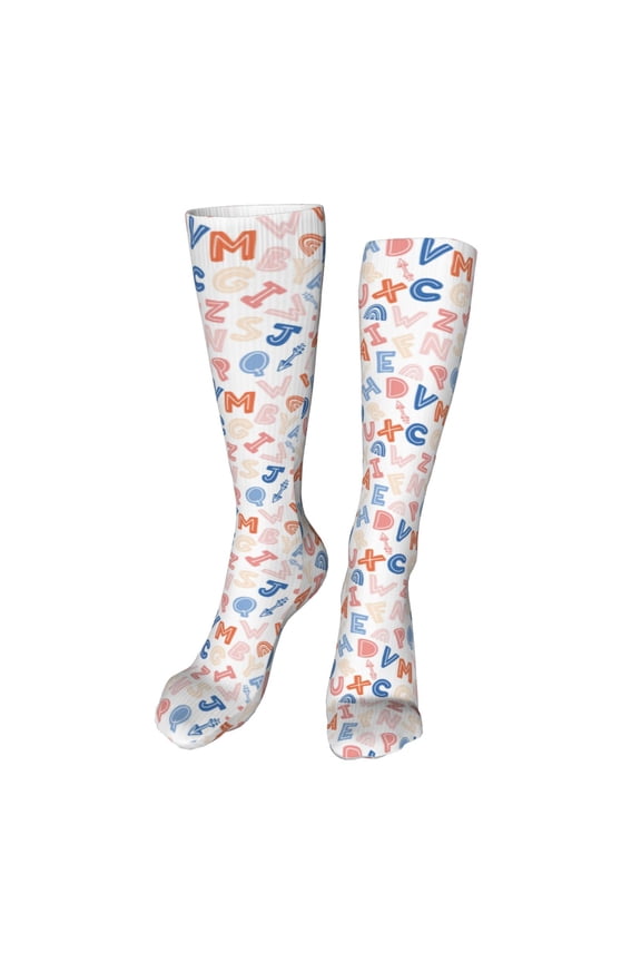 Scandinavian Alphabet High Stockings Women Thigh High Stockings Over Knee Long Stockings-One Size