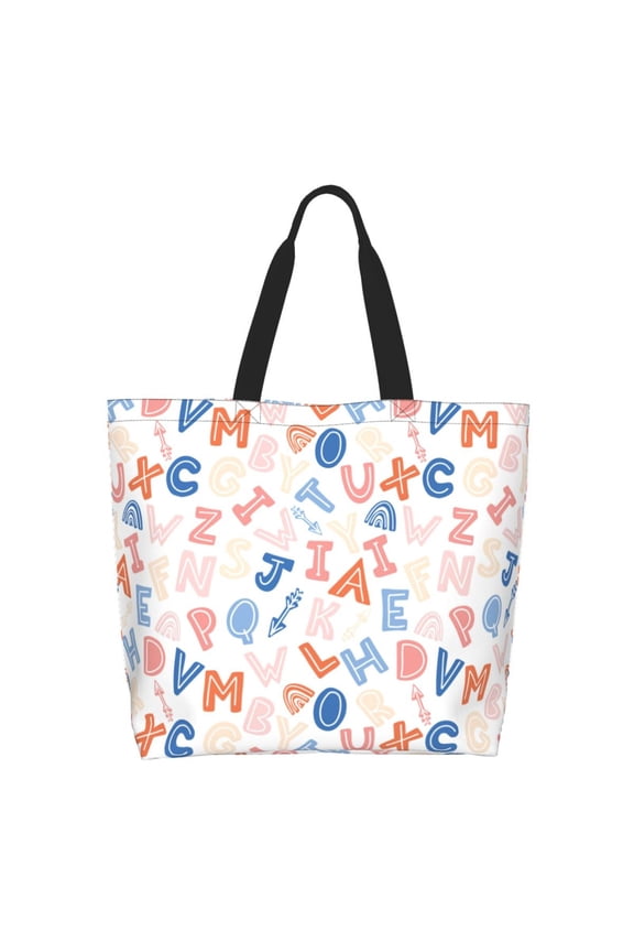 Scandinavian Alphabet Tote Bag for Women Large Capacity Shoulder Bag for College Work Travel Shopping