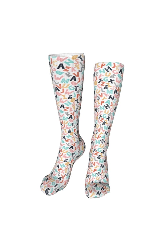 Scandinavian Alphabet1 High Stockings Women Thigh High Stockings Over Knee Long Stockings-One Size