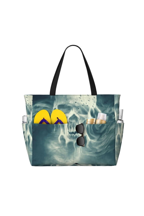 Scary Moon And Clouds Large Capacity Beach Bag, Waterproof Sandproof Beach Swim Pool Bag Tote Bag for Women