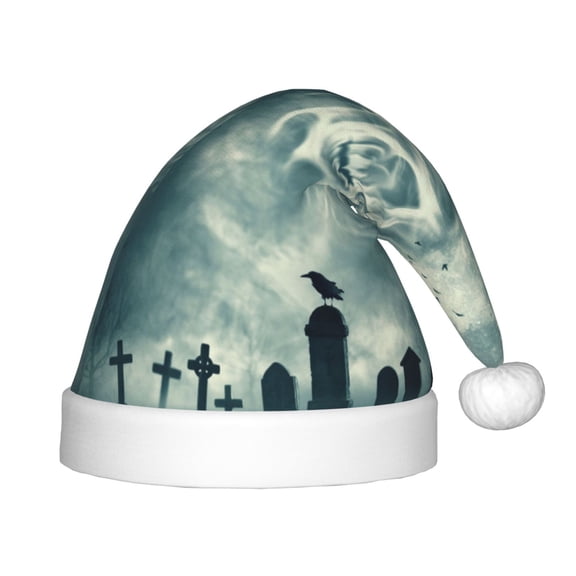 Naloa Scary Moon And Clouds Santa Hat for Kids Baby Christmas Hats,Girls Boys Toddler Plush Xmas Holiday Hat,Luxury Santa Claus Hat
