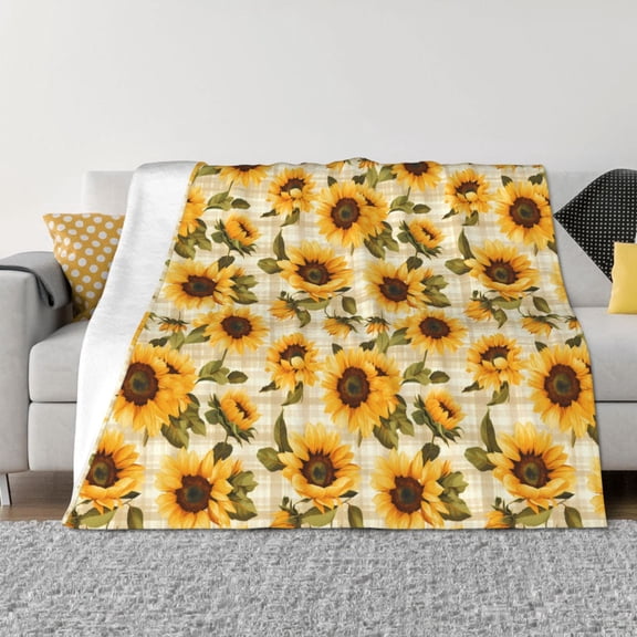 Naloa Scottish Plaid Sunflower Flannel Blankets - Thick and Warm Blanket for Winter, Soft Fuzzy Plush King Blanket for All Seasons40"x30"