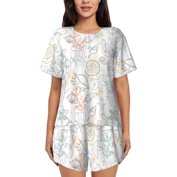Naloa Sea Animals Women's Short-Sleeved Pajama Set, Loungewear, Summer pajamas, Breathable Cozy - Medium