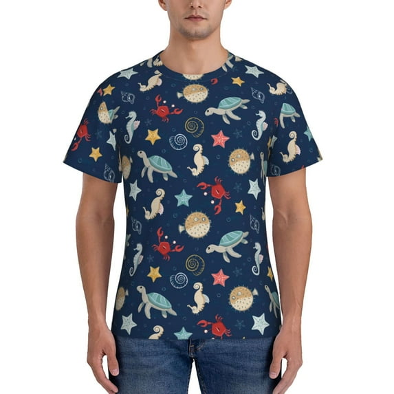 Naloa Sea Creatures Men's T-Shirt Sport T-shirt Men's Basic Tee Casual Men's Shirt, Round Neck, Short Sleeves - 3X-Large