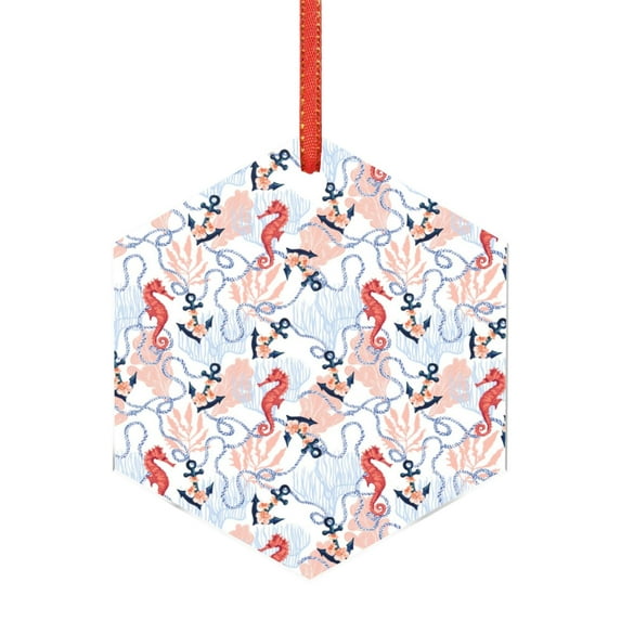 Naloa Sea Horse And Corals Acrylic Santa Tree Decorations Christmas Hanging Pendant for Christmas Winter New Year Party Hanging Decorations-Hexagon