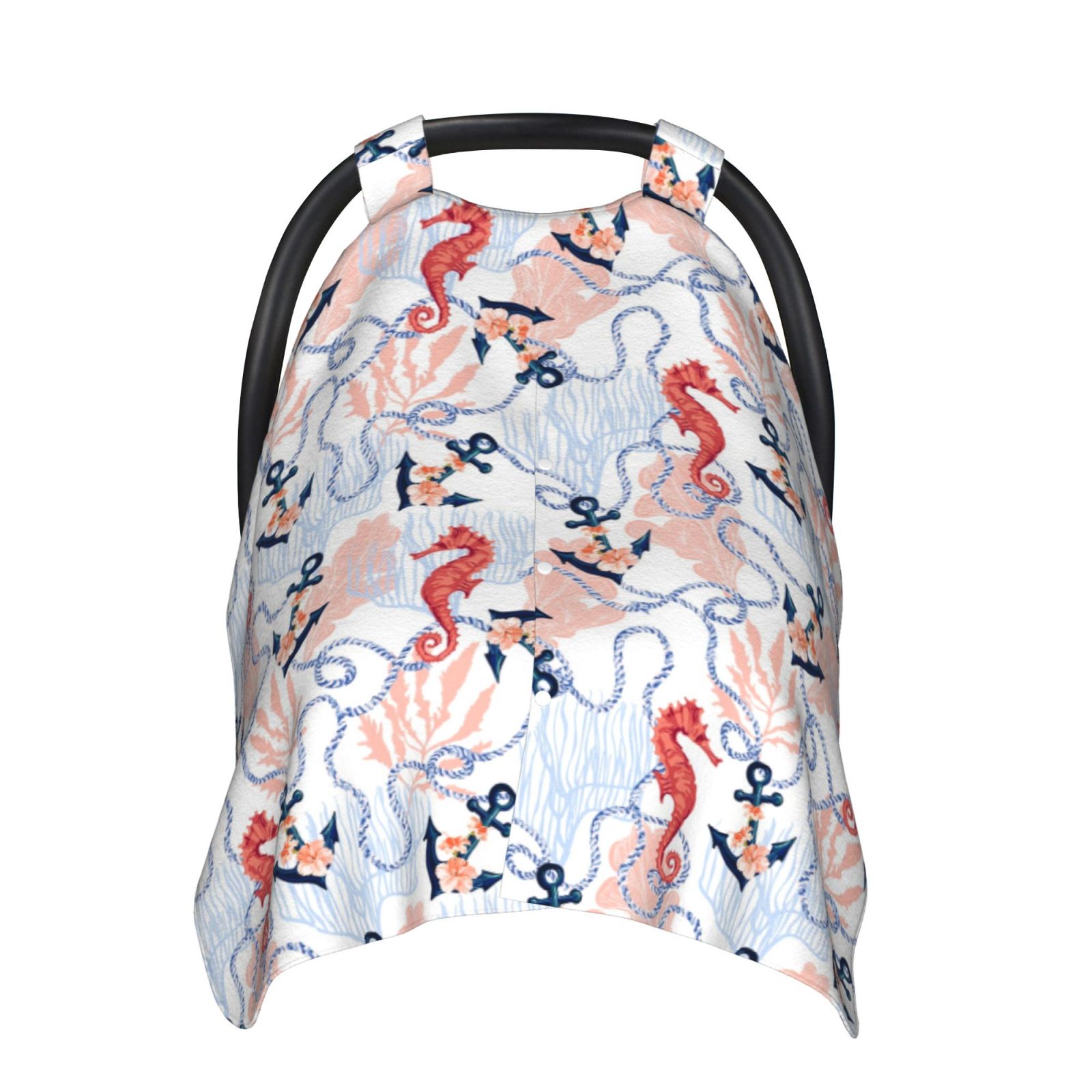 Naloa Sea Horse And Corals Baby Car Seat Cover, Breathable Baby Carrier Cover, Multiuse Baby Carrier Cover & Nursing Breastfeeding Cover