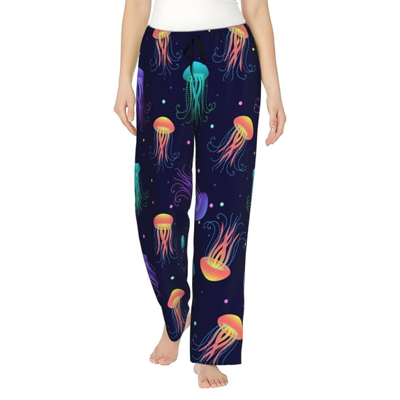 Naloa Sea Jellyfish Print Women’s Ultra-Soft Comfy Pajama Lounge Pants with Pockets & Drawstring