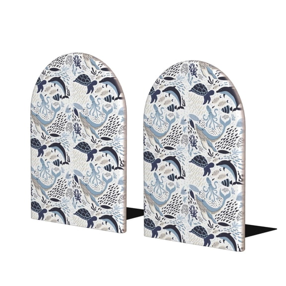 Naloa Sea Life Elements 2 Pcs Bookend Large Capacity Office Book Ends for Home Office Library School Study Decoration