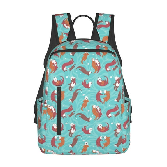 Naloa Sea Otters Family In Blue Water Print Lightweight DayBackpack Suitable for school, work, shopping, travel, etc.