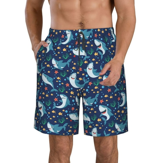 Naloa Sea Sharks Men's Beach Shorts, Surfing shorts, Swim trunks, Quick Dry Swim Trunks for Surfing Beach Fun - Large
