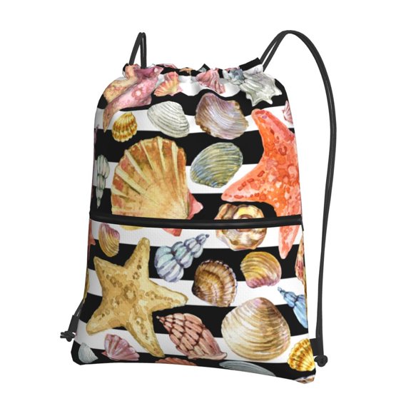 Naloa Sea Shell Drawstring Backpack String Bag Cinch Water Resistant for Gym Shopping Sport Yoga