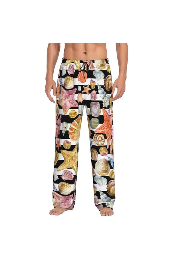 Sea Shell Pajama Pants Men, PJ Bottoms, Sleep & Lounge Pants-XX-Large