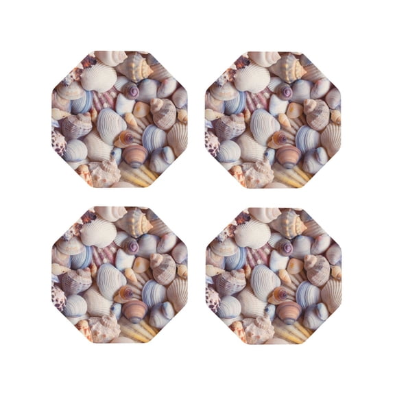 Naloa Sea Shells Leather Coasters for Drinks, Durable Drink Coasters 4 Set for Tabletop Protection, Luxurious Home Décor and Housewarming Gift ( {designName})Octagon
