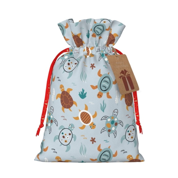 Naloa Sea Turtle Drawstring Christmas Bags, 3D Xmas Gift Bags, Christmas Wrapping Bags, Xmas Goodie Bags, Treat Pouch Bags, Party Favor Bags-Small