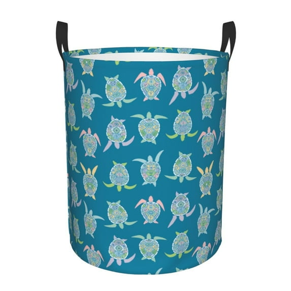 Naloa Sea Turtle Large Laundry Basket Waterproof Round Collapsible Storage bin with Handles for Hamper Kids Room,Toy StorageMedium