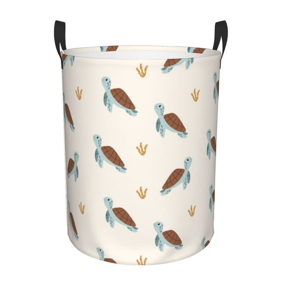 Naloa Sea Turtle Large Laundry Basket Waterproof Round Collapsible Storage bin with Handles for Hamper Kids Room,Toy StorageSmall