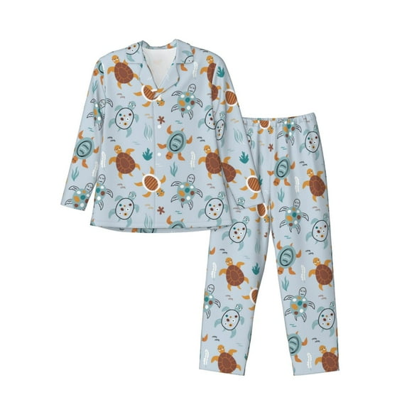 Naloa Sea Turtle Men’s Pajamas Set - Long Sleeve Button Down Sleep Shirt and Pajama Bottoms Sleepwear Set-Small