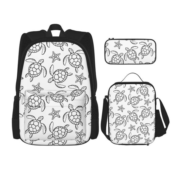 Naloa Sea Turtle Print Large Capacity Backpack Lunch Bag Pencil Case Combination 3 Piece Set for Student