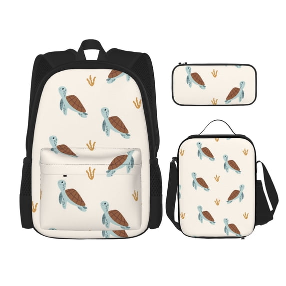 Naloa Sea Turtle Print Large Capacity Backpack Lunch Bag Pencil Case Combination 3 Piece Set for Student