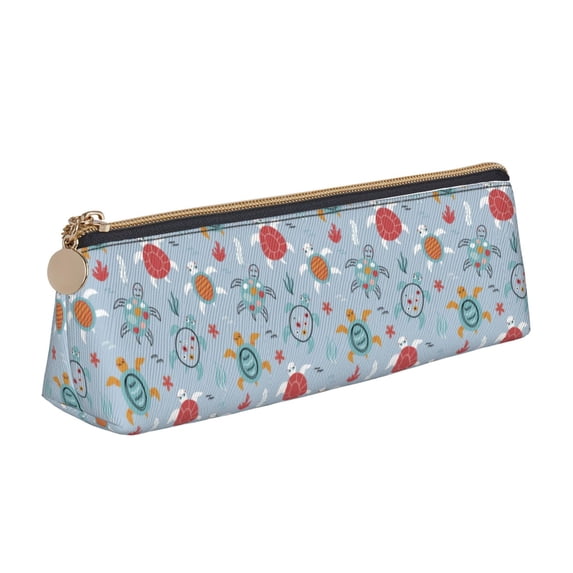 Naloa Sea Turtle Print Leather Pencil Case - Portable Big Capacity Pencil Pouch Organizer Bag Stationery Bag for Work & Office Pencil Pen Case