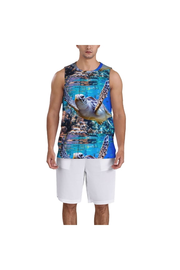 Sea Turtle Swims Basketball Jersey Reversible Men's Mesh Athletic Sports Shirts Training Practice S-4XLMedium